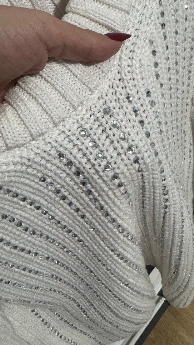 Beyaz Kadın Triko Bisiklet Yaka Kazak - Görsel 2