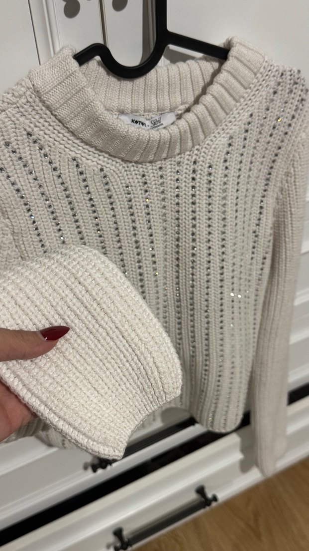 Beyaz Kadın Triko Bisiklet Yaka Kazak - Görsel 4