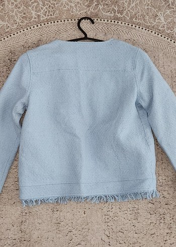 Düğmeli Mavi Mini Denim Ceket - Görsel 3