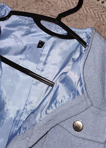 Düğmeli Mavi Mini Denim Ceket - Görsel 2