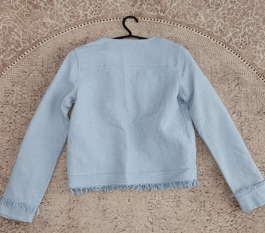 Düğmeli Mavi Mini Denim Ceket - Görsel 3