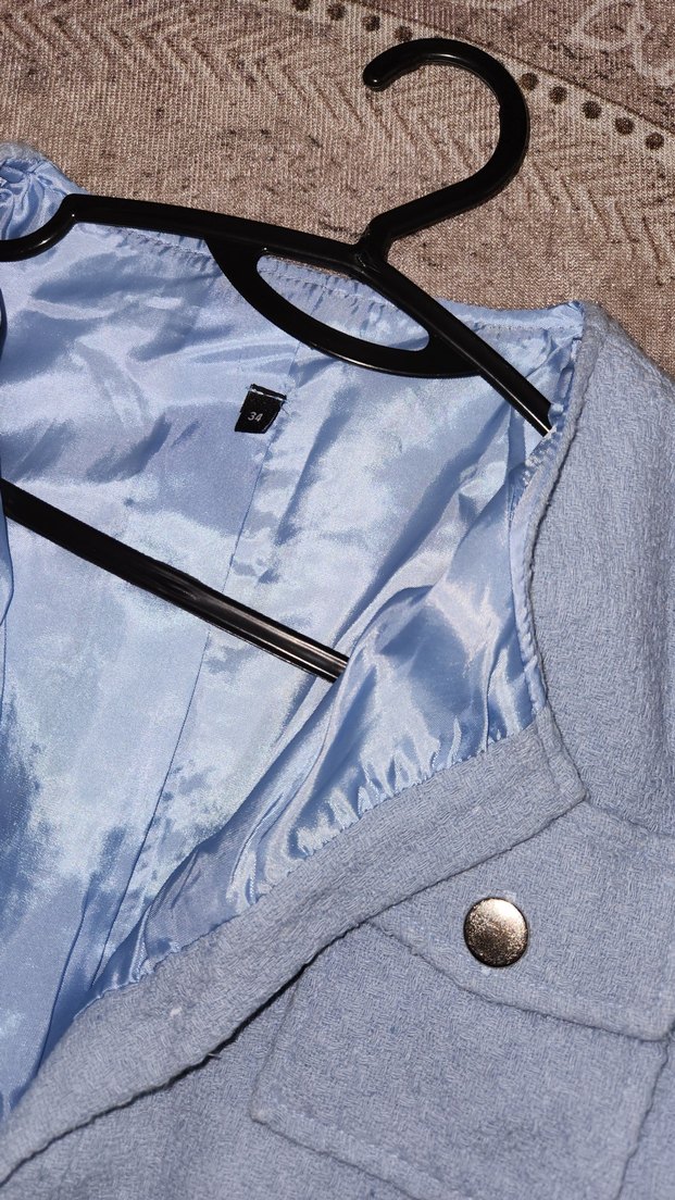 Düğmeli Mavi Mini Denim Ceket - Görsel 2