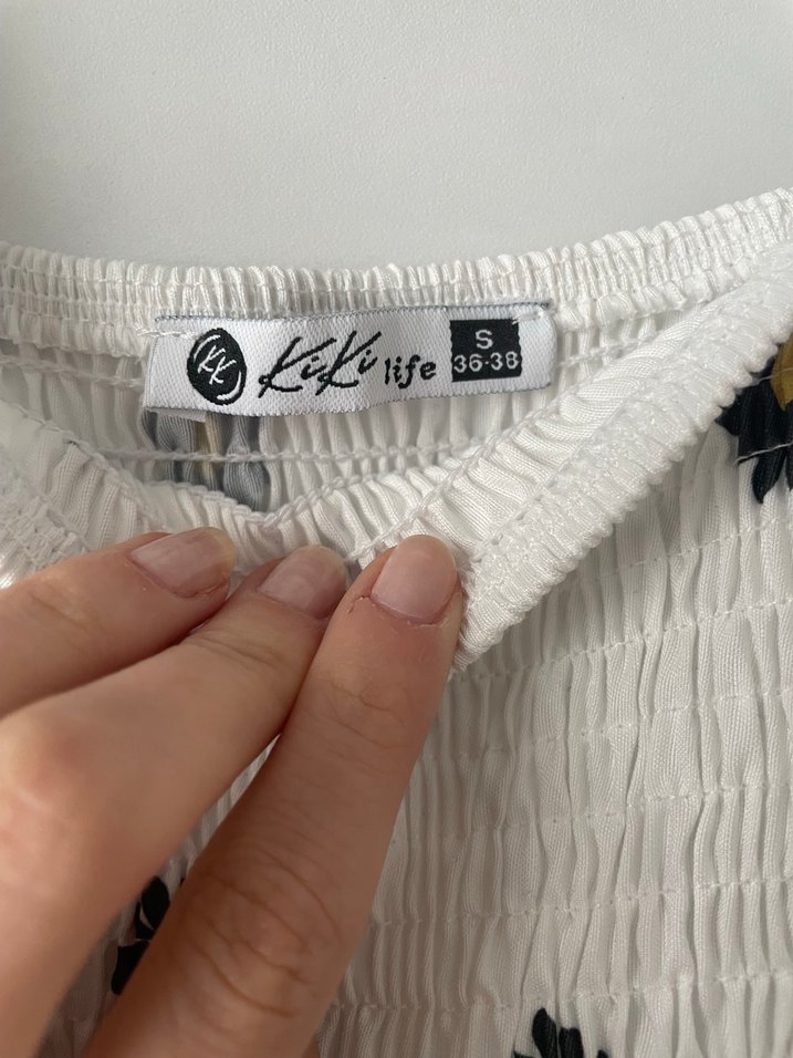 Beyaz Çiçek Desenli  Elbise - Görsel 3