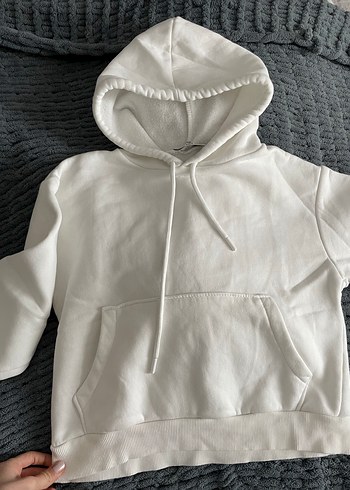 Beyaz Kapüşonlu Kadın Sweatshirt - Görsel 4