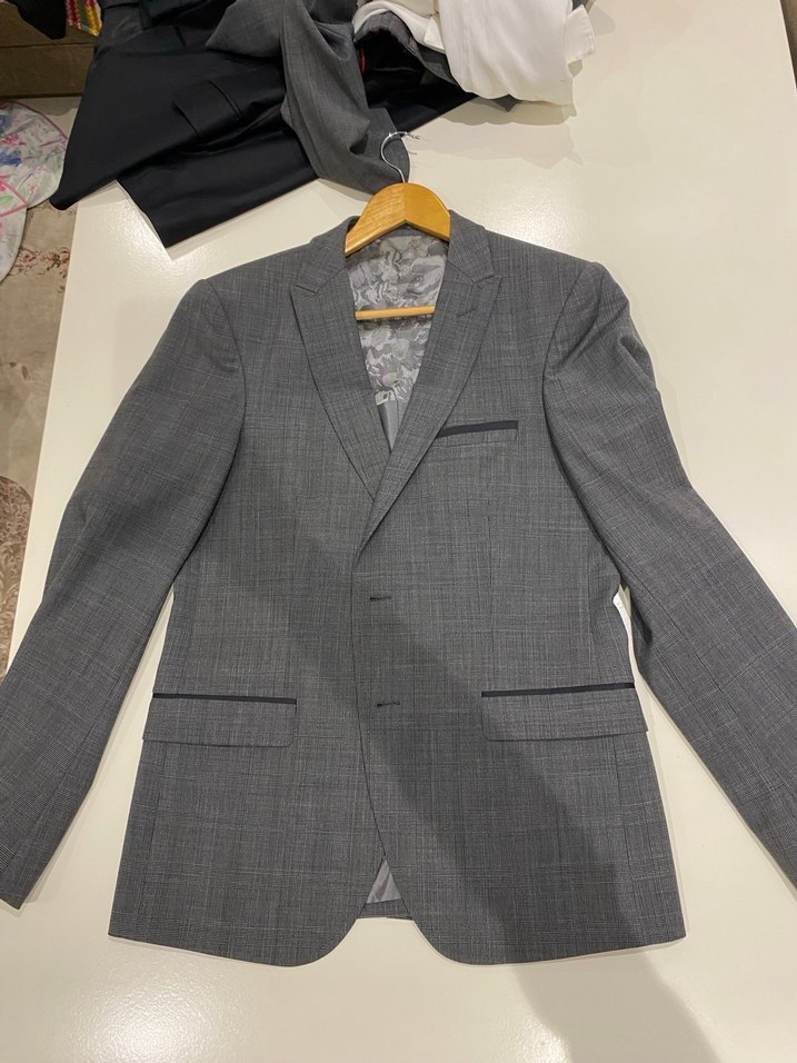 Gri Erkek Takım Elbise, Düğmeli, Normal Boy - Görsel 2