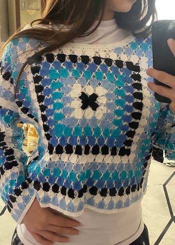 Bohem Çok Renkli Örgü Kadın Kazak - Görsel 3