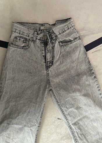 Düğmeli Gri Kadın Denim Pantolon - Görsel 2