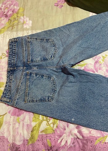 Düğmeli Gri Bol Kesim Midi Kadın Kot Pantolon - Görsel 3