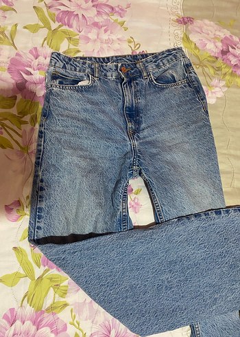 Düğmeli Gri Bol Kesim Midi Kadın Kot Pantolon - Görsel 5