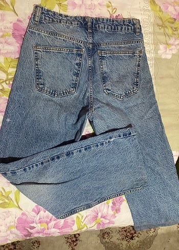 Düğmeli Gri Bol Kesim Midi Kadın Kot Pantolon - Görsel 4