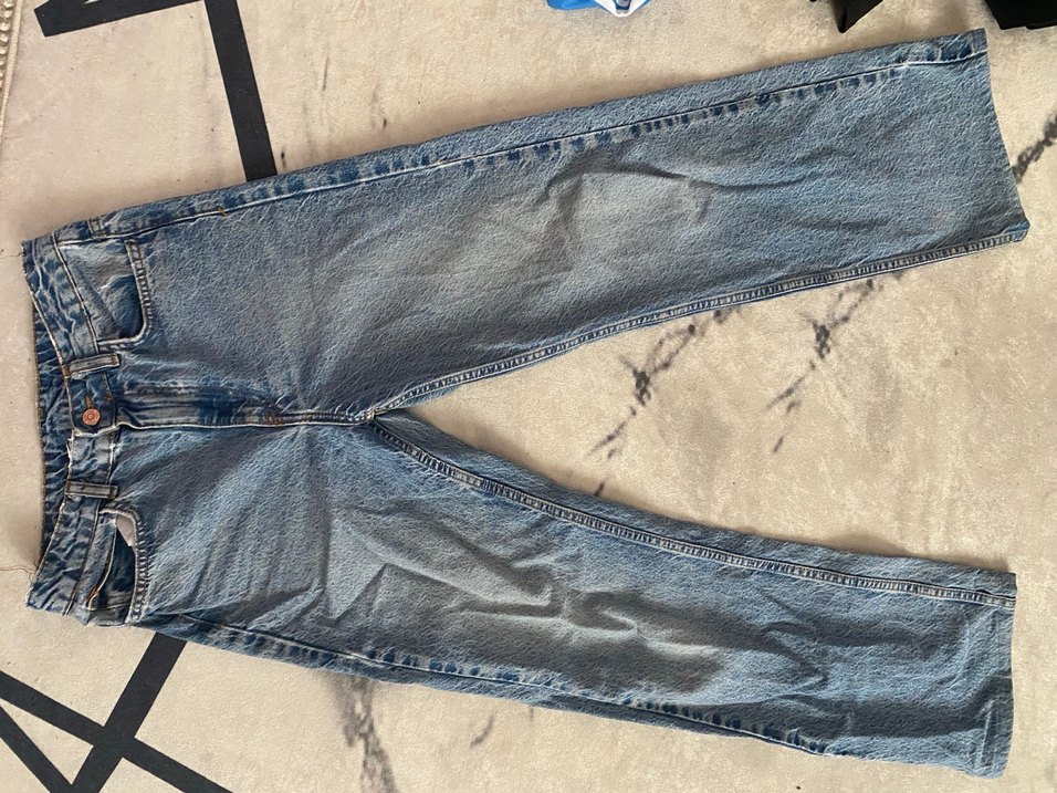 Düğmeli Gri Bol Kesim Midi Kadın Kot Pantolon - Görsel 2