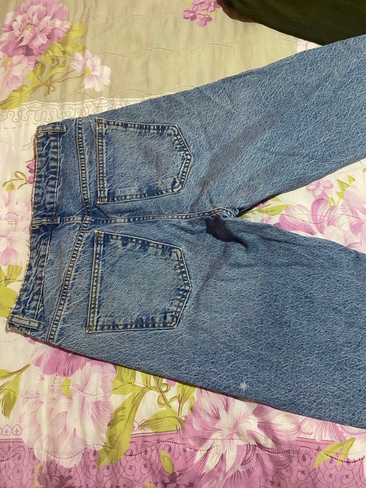 Düğmeli Gri Bol Kesim Midi Kadın Kot Pantolon - Görsel 3