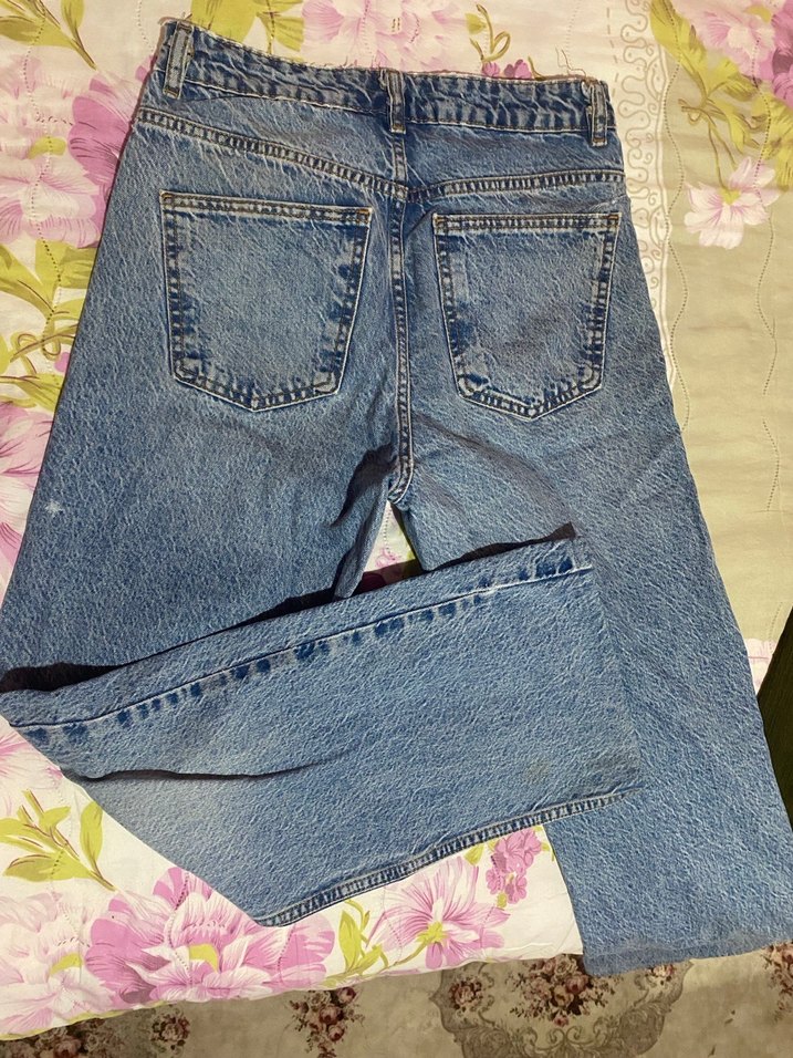 Düğmeli Gri Bol Kesim Midi Kadın Kot Pantolon - Görsel 4