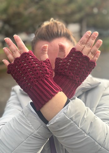 Bordo Dantel Detaylı Kadın Örgü Eldiven - Görsel 4