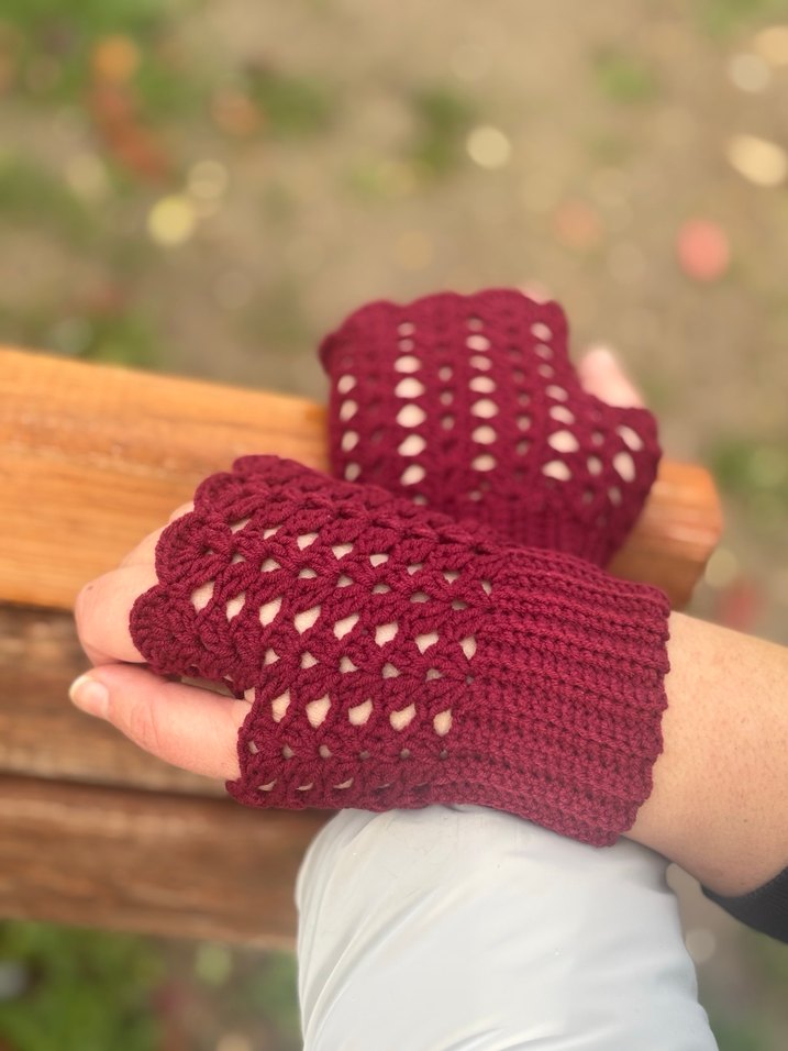 Bordo Dantel Detaylı Kadın Örgü Eldiven - Görsel 3