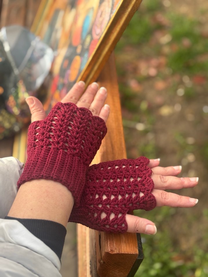 Bordo Dantel Detaylı Kadın Örgü Eldiven - Görsel 2