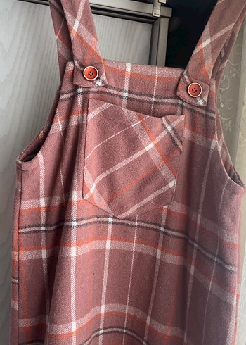 Kızlar için Ekose Desenli Kahverengi Tulum - Görsel 2