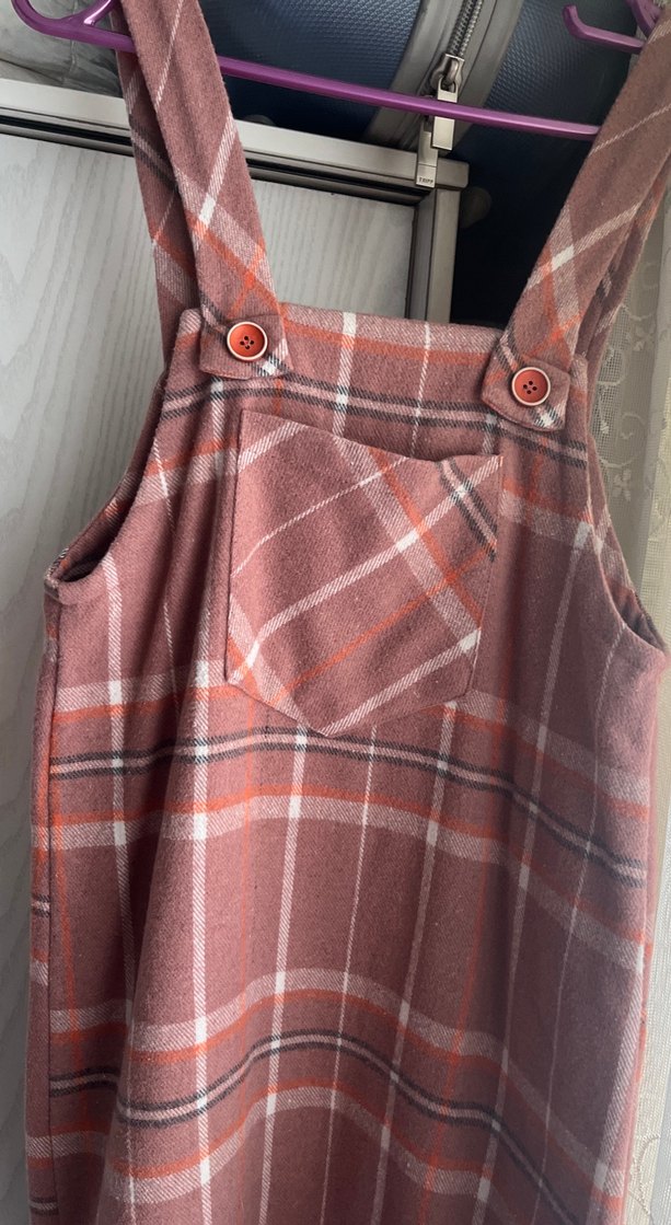 Kızlar için Ekose Desenli Kahverengi Tulum - Görsel 2