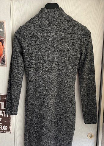 Gri V Yaka Uzun Kollu Triko Elbise - Görsel 6