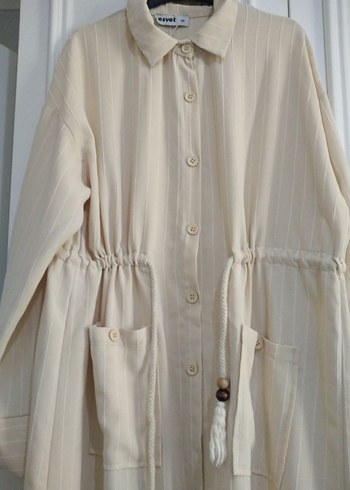 Bej Uzun Kollu Düğmeli elbise - Görsel 2