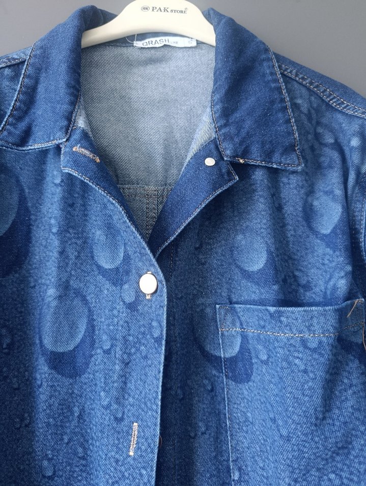 Kadın Mavi Düğmeli Denim kot ceket - Görsel 2