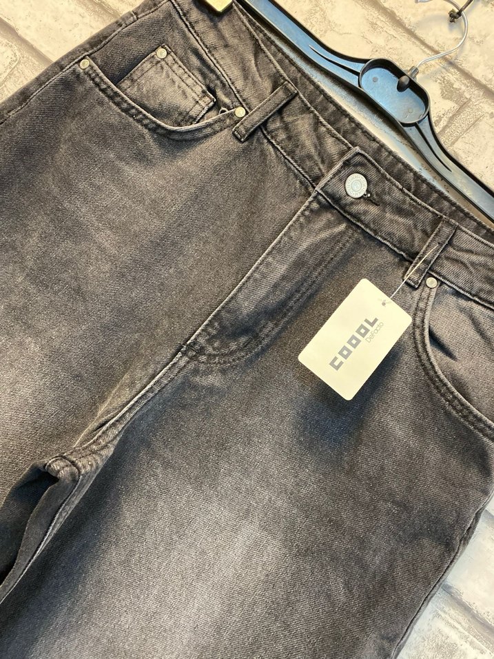 Siyah Bol Kesim Midi Kot Pantolon - Görsel 2