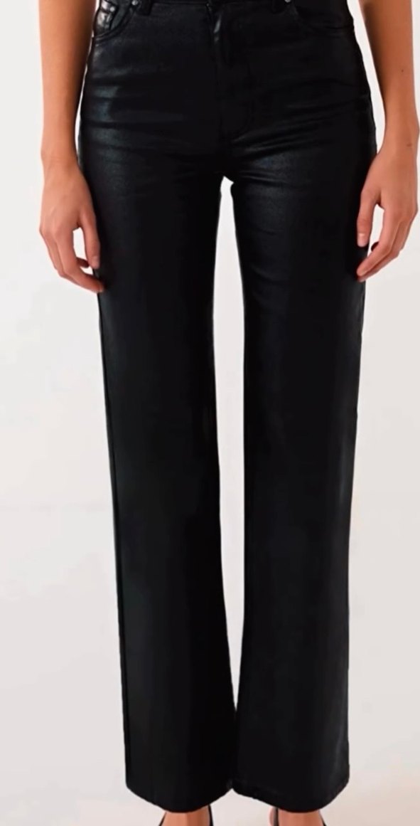 Siyah Deri Midi Kadın Pantolon - Görsel 3