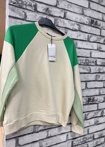 Gri ve Yeşil Örme Kadın Sweatshirt - Görsel 2