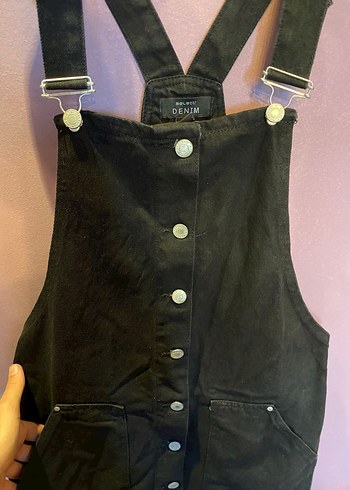 Kadın Siyah Askılı Midi Salopet - Görsel 3