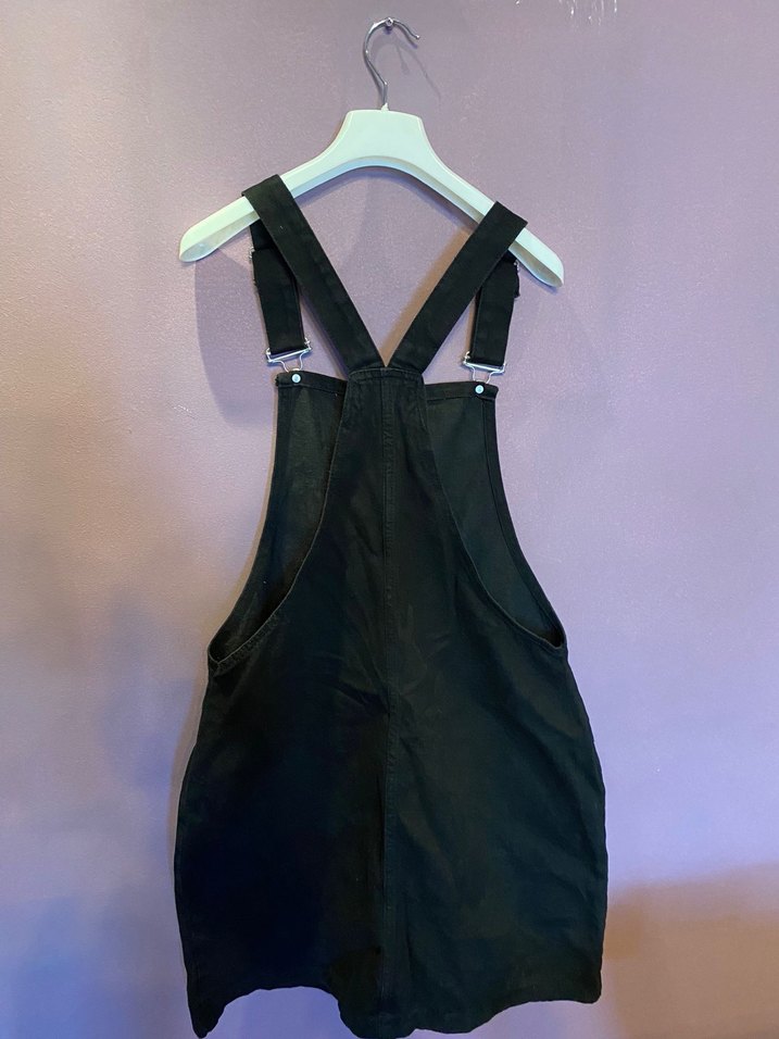 Kadın Siyah Askılı Midi Salopet - Görsel 2