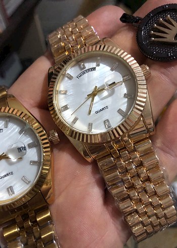 Altın Renk Modern Klasik Erkek Saati Sedef Kadran üstten takvim - Görsel 9