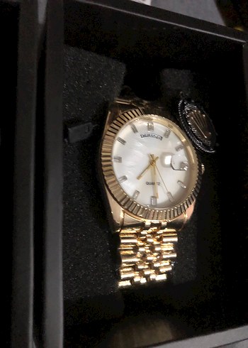 Altın Renk Modern Klasik Erkek Saati Sedef Kadran üstten takvim - Görsel 2