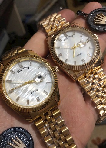 Altın Renk Modern Klasik Erkek Saati Sedef Kadran üstten takvim - Görsel 5