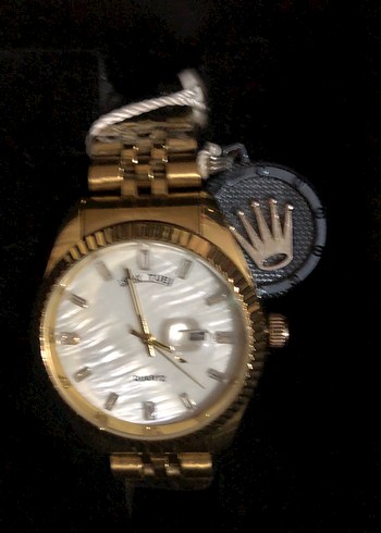 Altın Renk Modern Klasik Erkek Saati Sedef Kadran üstten takvim - Görsel 3