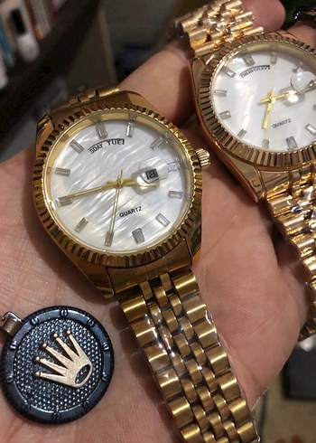 Altın Renk Modern Klasik Erkek Saati Sedef Kadran üstten takvim - Görsel 8