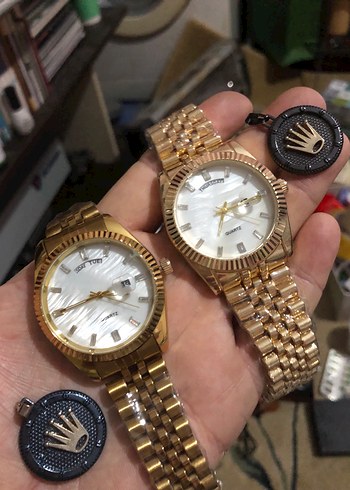 Altın Renk Modern Klasik Erkek Saati Sedef Kadran üstten takvim - Görsel 7