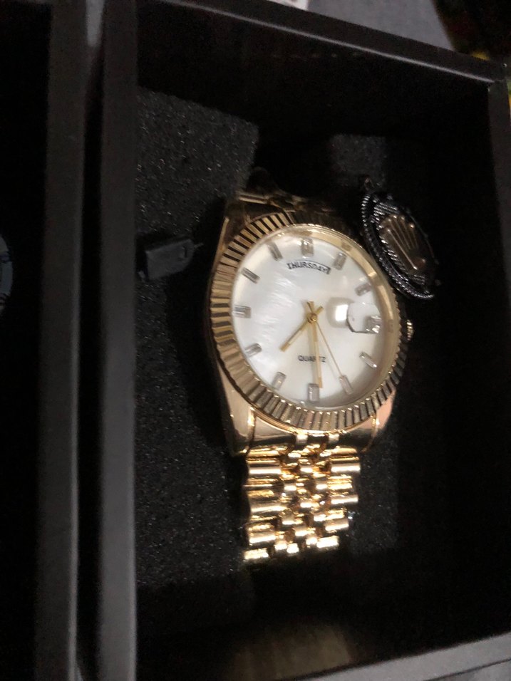 Altın Renk Modern Klasik Erkek Saati Sedef Kadran üstten takvim - Görsel 2