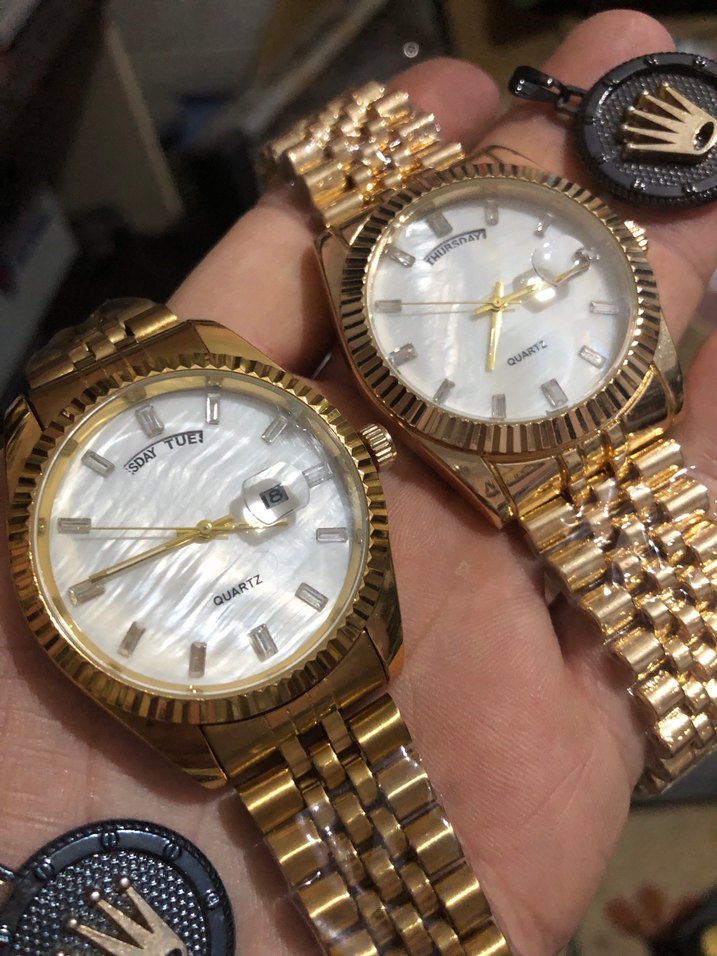 Altın Renk Modern Klasik Erkek Saati Sedef Kadran üstten takvim - Görsel 5