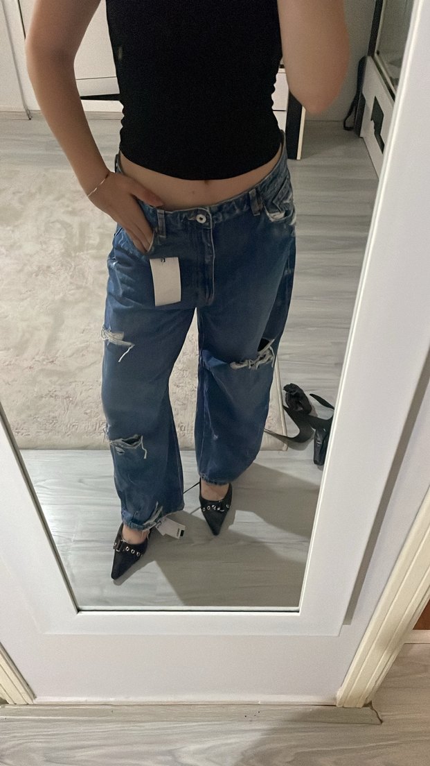 Zara yırtık baggy jean - Görsel 5
