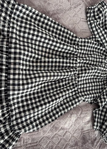 Siyah Beyaz Kareli Midi Elbise - Görsel 2