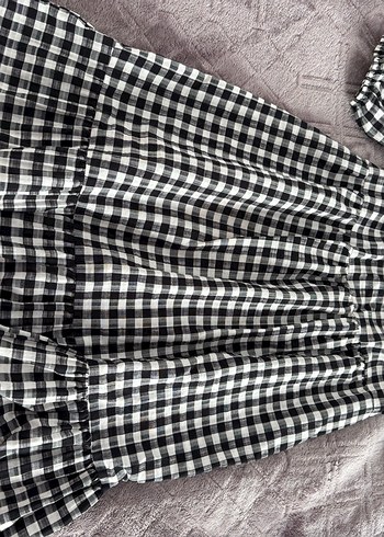 Siyah Beyaz Kareli Midi Elbise - Görsel 3