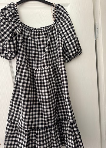 Siyah Beyaz Kareli Midi Elbise - Görsel 4