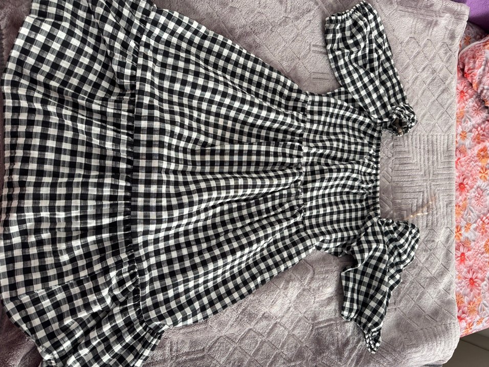 Siyah Beyaz Kareli Midi Elbise - Görsel 2