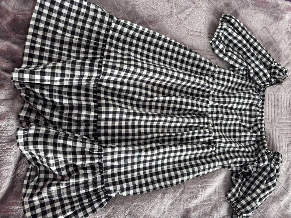 Siyah Beyaz Kareli Midi Elbise - Görsel 3