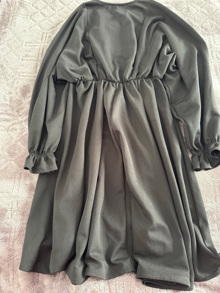 Gri Midi Uzun Kollu Gotik Kadın Elbise - Görsel 4