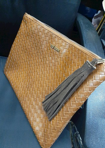 Kahverengi Deri Püsküllü Kadın Clutch Çanta - Görsel 2