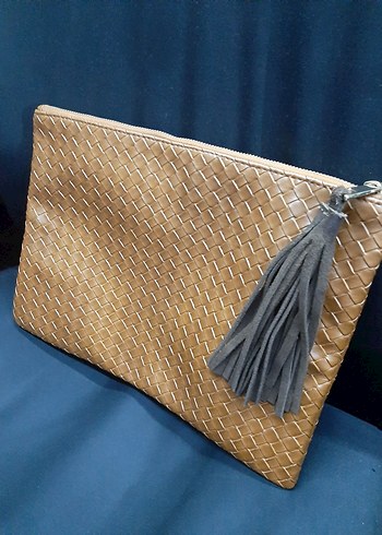 Kahverengi Deri Püsküllü Kadın Clutch Çanta - Görsel 4