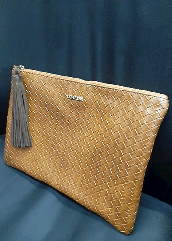 Kahverengi Deri Püsküllü Kadın Clutch Çanta - Görsel 5