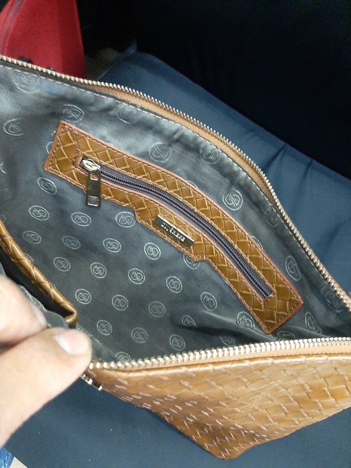 Kahverengi Deri Püsküllü Kadın Clutch Çanta - Görsel 3