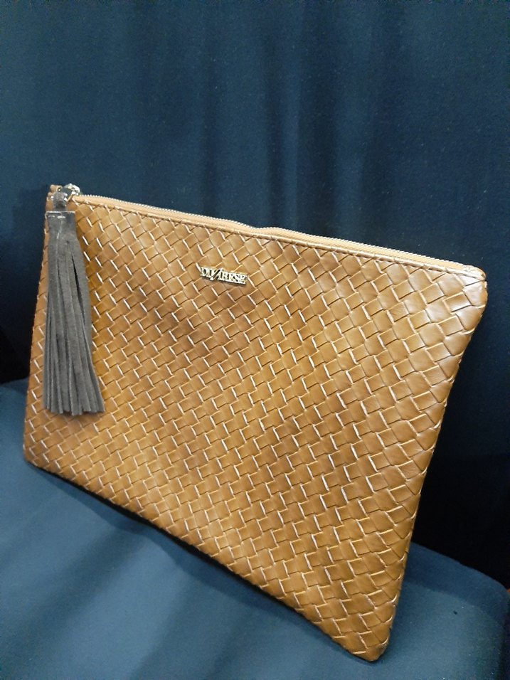 Kahverengi Deri Püsküllü Kadın Clutch Çanta - Görsel 5